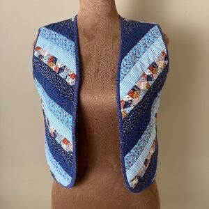 Handmade Quilted Patchwork Vest Womens XS Boho Folk Bohemian Hippie Grandmacore